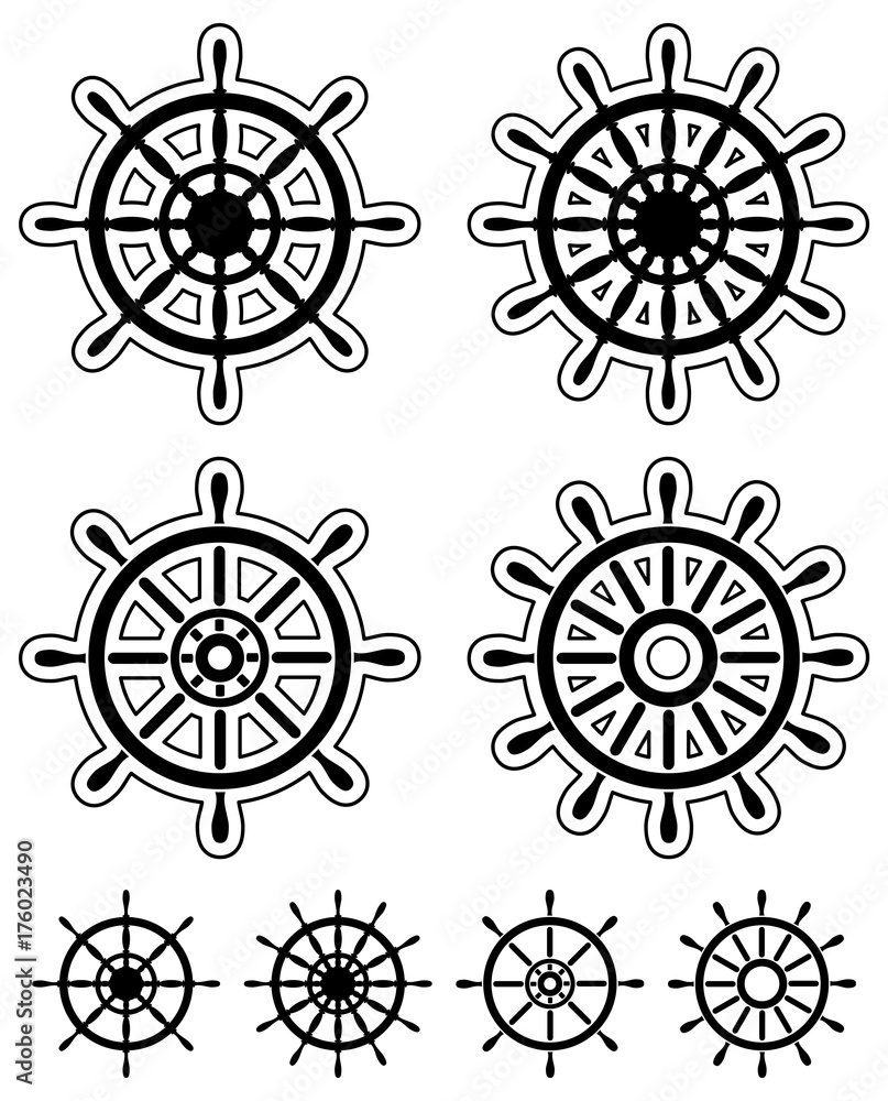 Set of ship steering wheels Set of ship steering wheels
