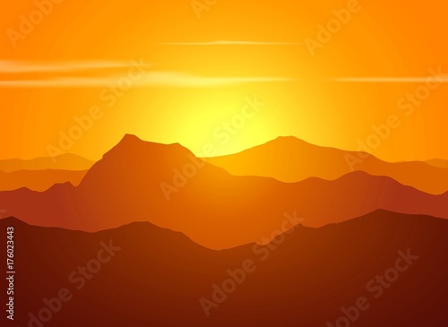 Mountain range over sunset.