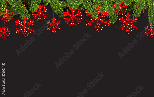 Background with red abstract snowflakes.