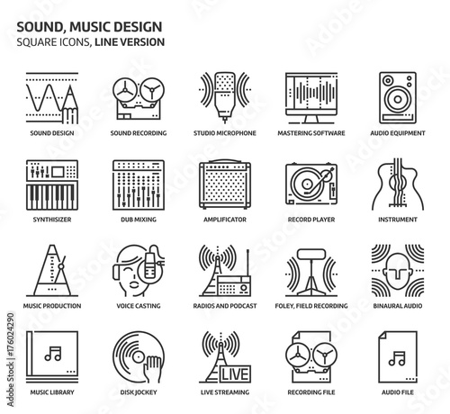 Sound design, square icon set
