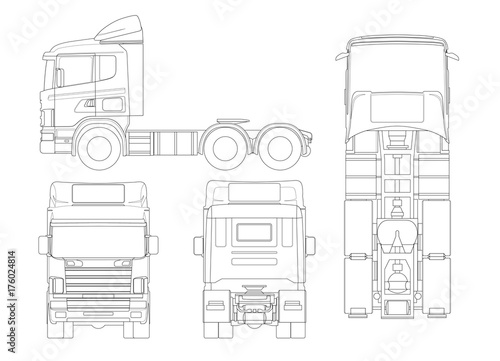 Truck tractor or semi-trailer truck in outline Combination of a tractor unit and one or more semi-trailers to carry freight.