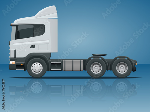 Truck tractor or semi-trailer truck. Cargo delivering vehicle template vector isolated illustration View side. Change the color in one click. All elements in groups