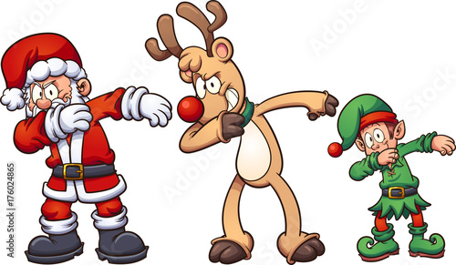 Dabbing Christmas characters. Vector clip art illustration with simple gradients. Each on a separate layer. 