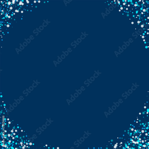 Amazing falling snow. Corners with amazing falling snow on deep blue background. Astonishing Vector illustration.