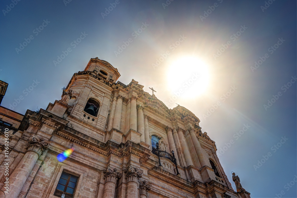 Facade of Saint Francis Church in Catania, Sicily Island of Italy