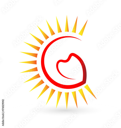Red heart and sun rays, icon vector
