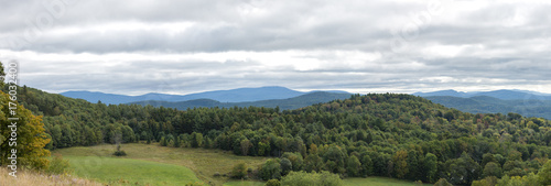 View of fields and hills of Vermont and New Hampshire in Connecticut River Valley