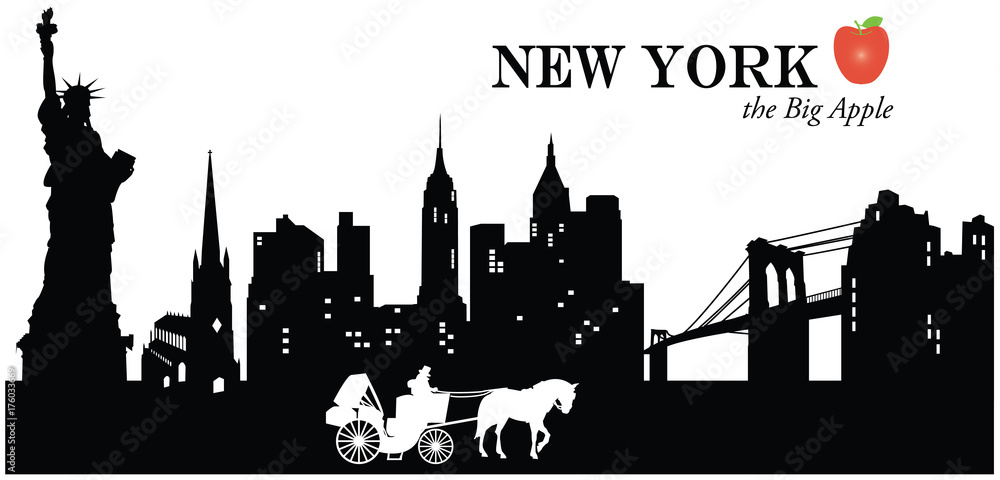 Vector silhouette of the skyline of New York with landmarks