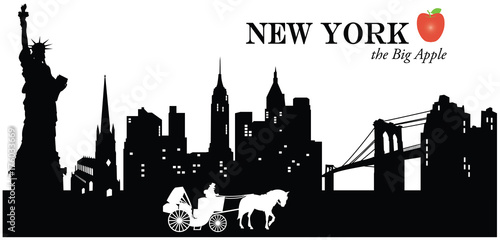 Vector silhouette of the skyline of New York with landmarks