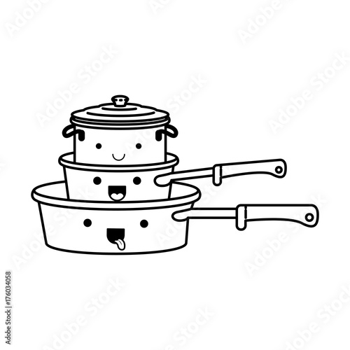 stewpan and cooking pot stack monochrome kawaii silhouette