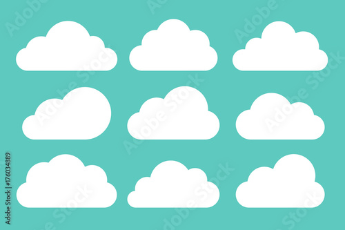 Set of white clouds collection on blue background, set template for web design and app