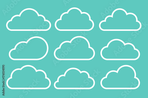 Set of white clouds collection on blue background, set template for web design and app