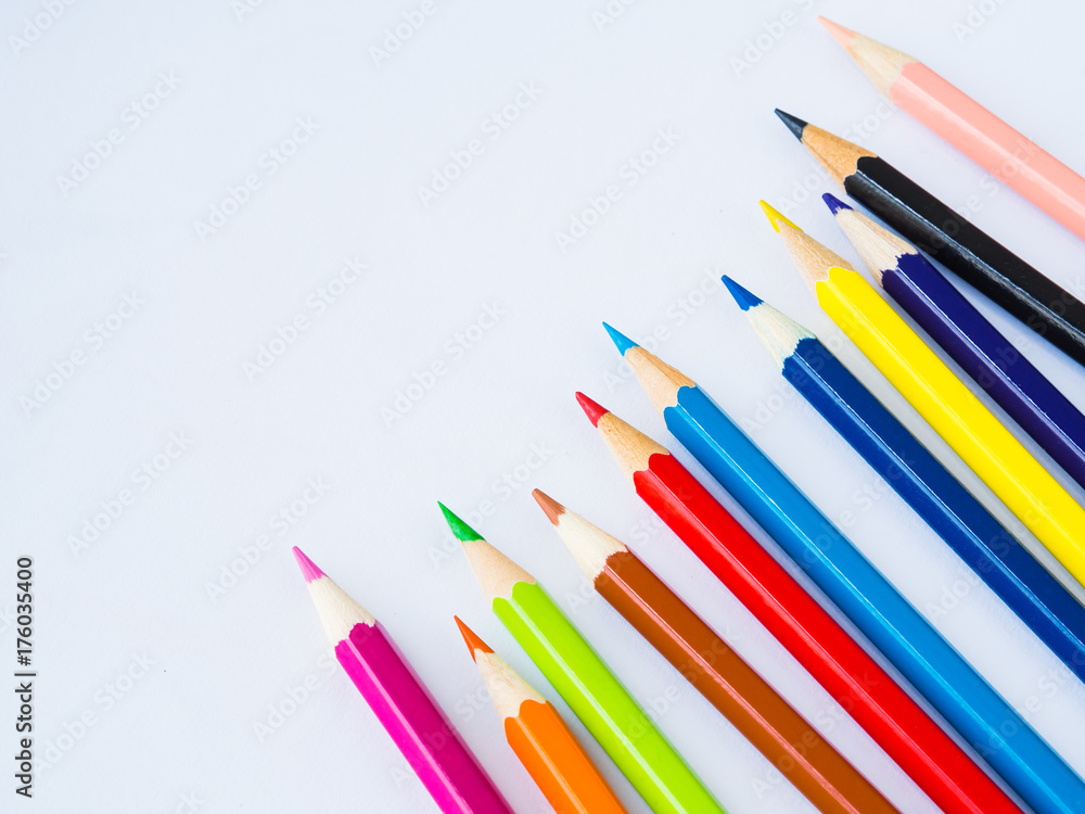 Closeup colorful pencils  on white background. Back to school concept.