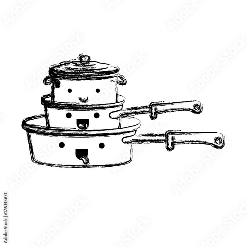 stewpan and cooking pot stack monochrome blurred kawaii silhouette