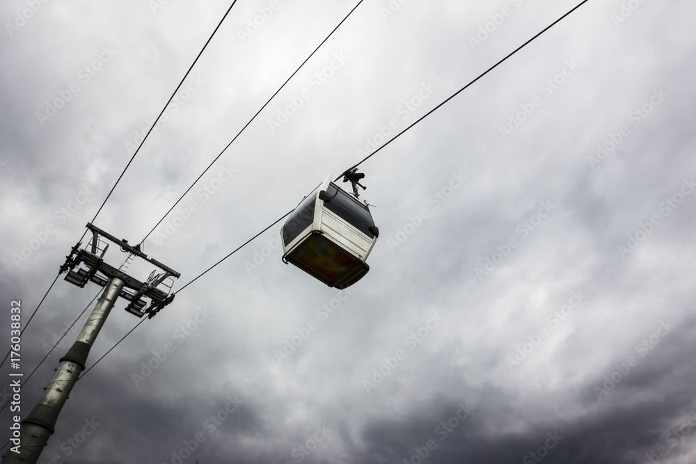 funicular - cable cars against the gray sky funicular - cable cars against the gray sky