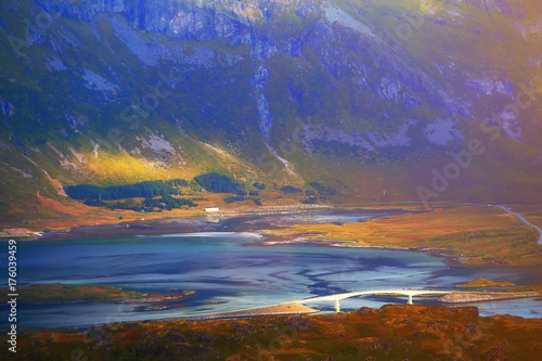 Lofoten islands in evening sunlight