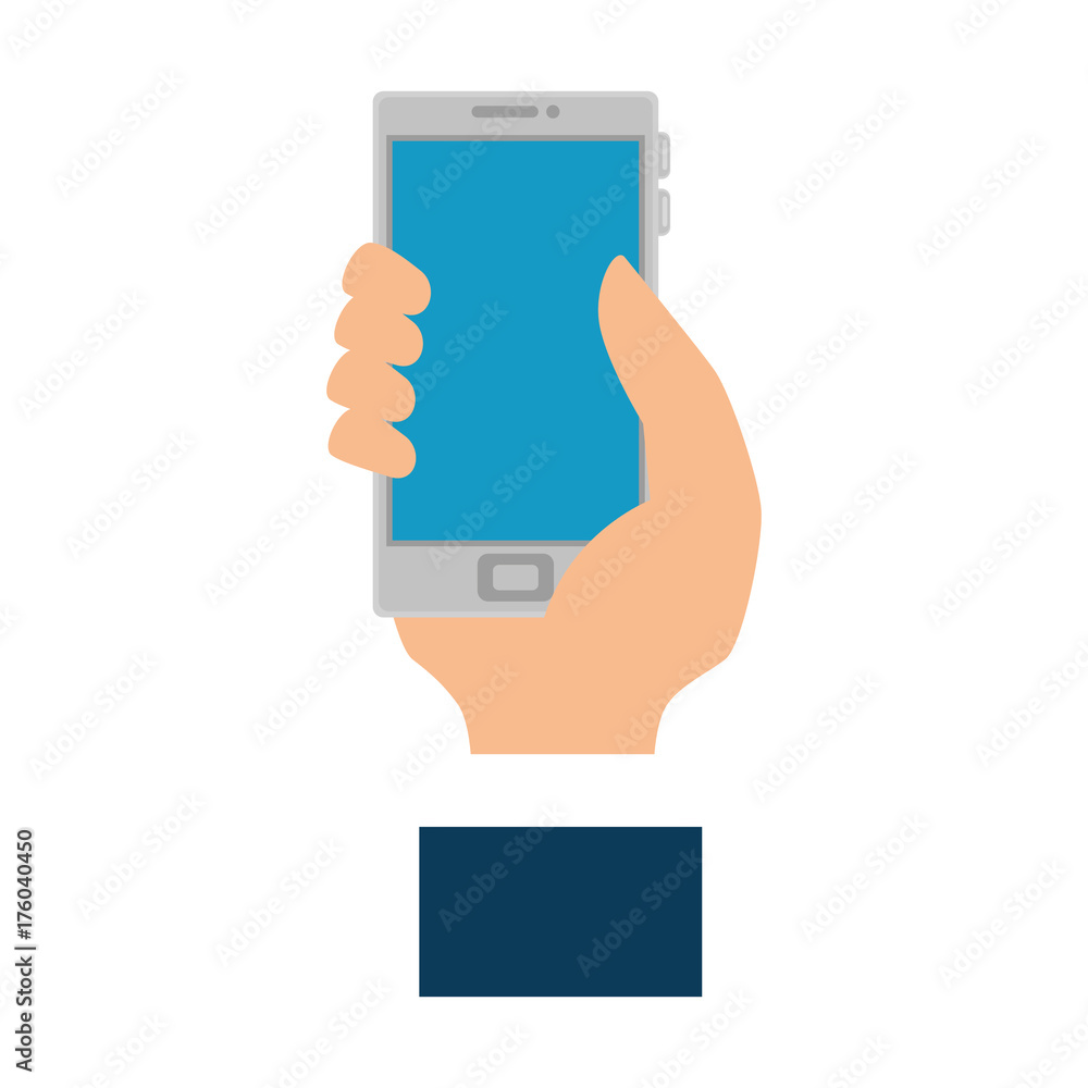 hand user with smartphone device isolated icon hand user with smartphone device isolated icon