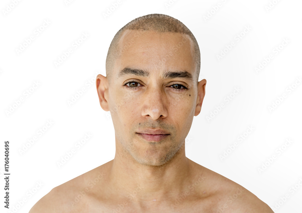 Skinhead man with topless studio shoot Skinhead man with topless studio shoot