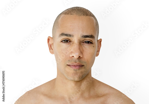 Fototapeta Skinhead man with topless studio shoot