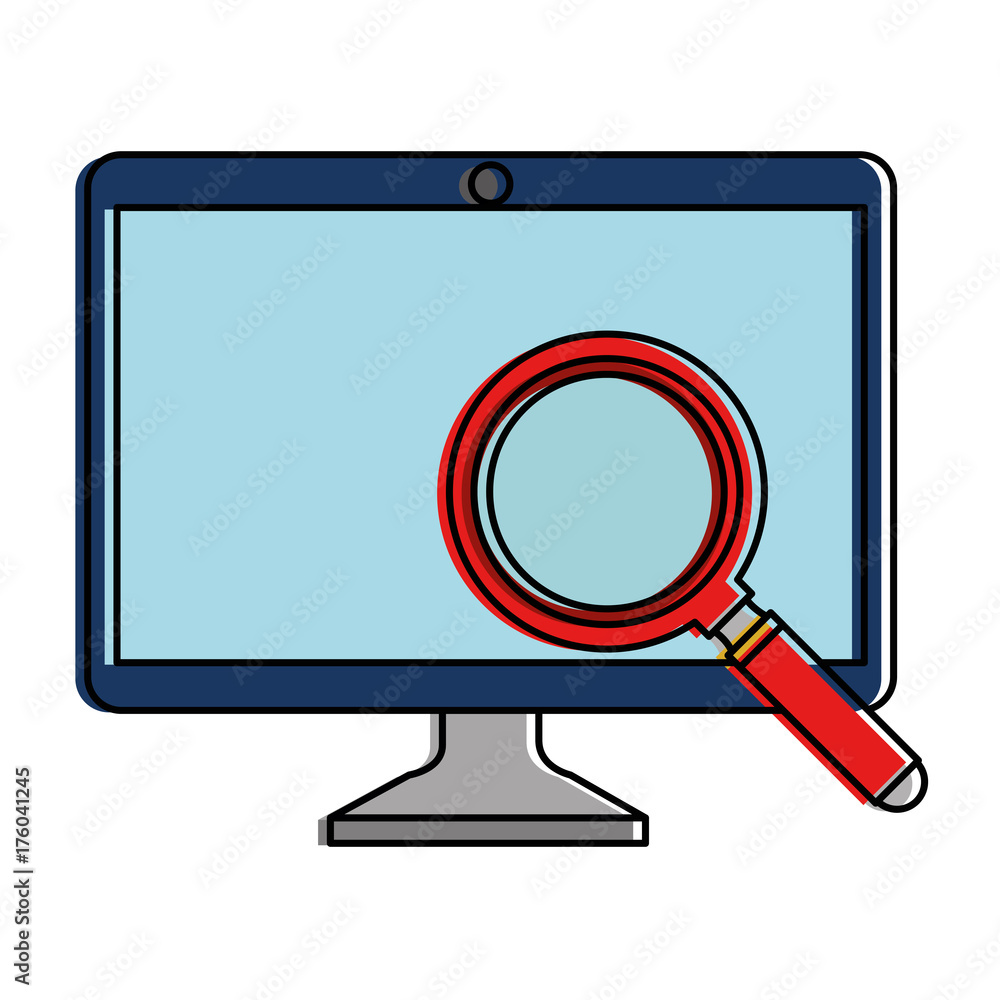 computer display with magnifying glass computer display with magnifying glass