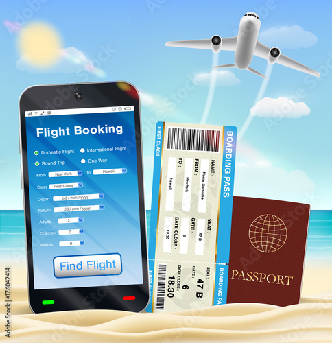 smartphone online flight booking ticket passport