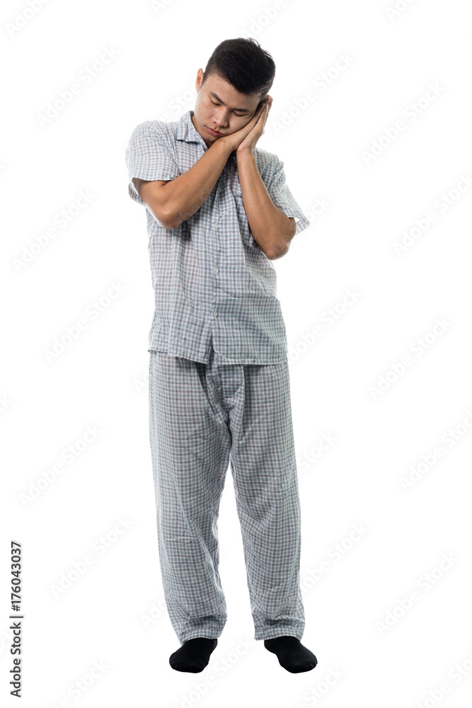 Handsome man in pajamas close up portrait studio on white background Handsome man in pajamas close up portrait studio on white background