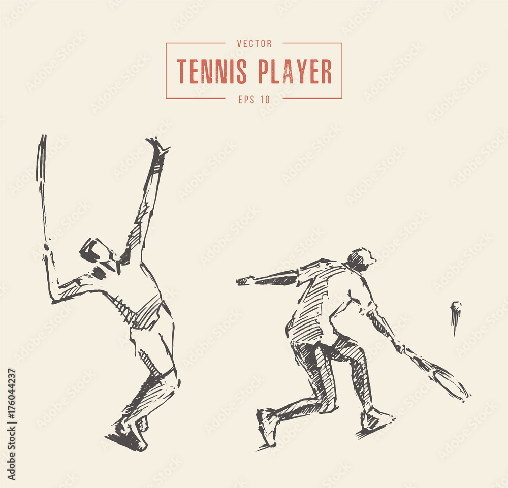Tennis players drawn vector illustration, sketch