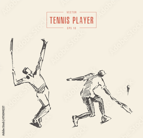 Tennis players drawn vector illustration, sketch