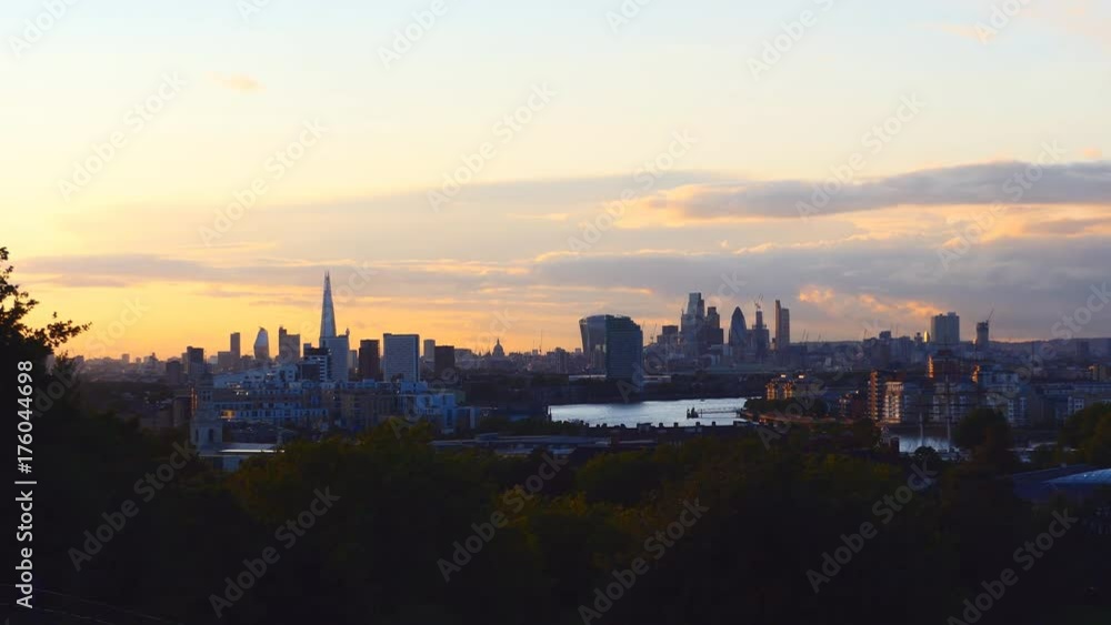 Evening view of London from the hill of the park. Evening view of London from the hill of the park.