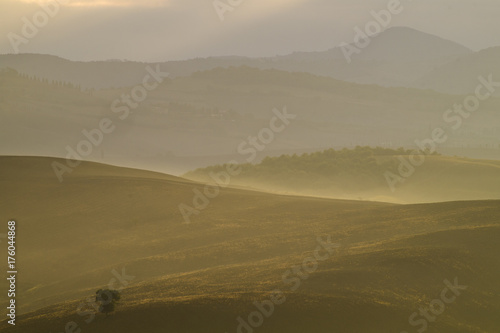Pienza, Italy-September 2015: autumn panorama of the most beautiful area in Tuscany, Val d'Orcia Valley