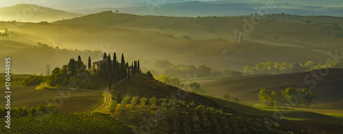 autumn panorama of the most beautiful area in Tuscany, Val d'Orcia Valley photo