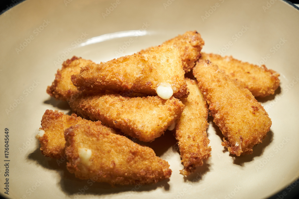 Fried chicken nuggets in cooking pan Fried chicken nuggets in cooking pan