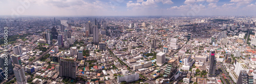 High Aerial Panorama Over Silom And Sathorn Districts In Bangkok, Thailand