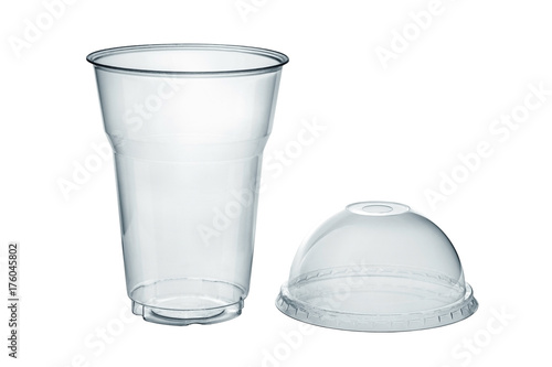 Plastic clear cup with dome lid isolated on white, clipping path
