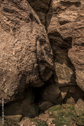 famous Hopewell Rocks geologigal formations at low tide biggest tidal wave Fundy Bay New Brunswick Canada