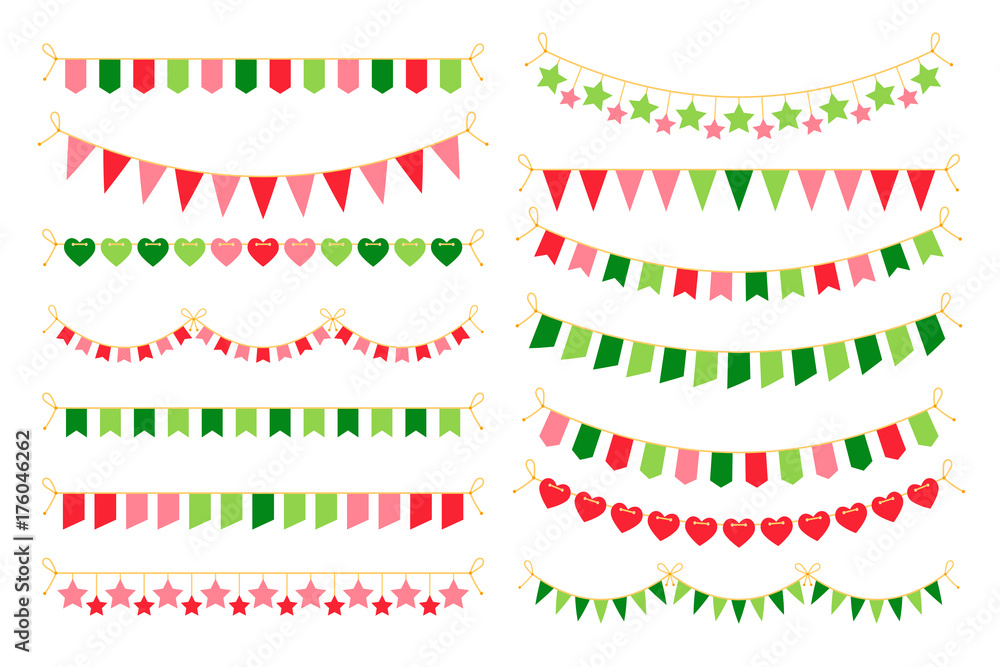 Fototapeta premium Colorful garlands with flags. Carnival design elements for congratulation banners and birthday invitations