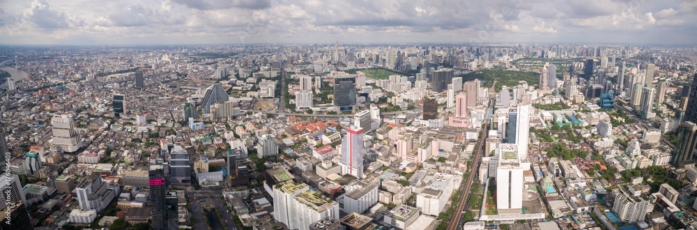 Central Bangkok Cityscape, Thailand, High Aerial Panorama Shot