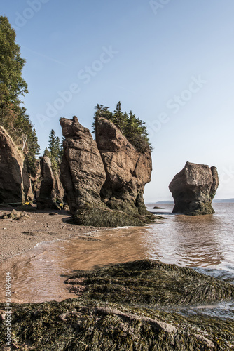 famous Hopewell Rocks geologigal formations at low tide biggest tidal wave Fundy Bay New Brunswick Canada