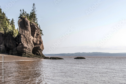 famous Hopewell Rocks geologigal formations at low tide biggest tidal wave Fundy Bay New Brunswick Canada