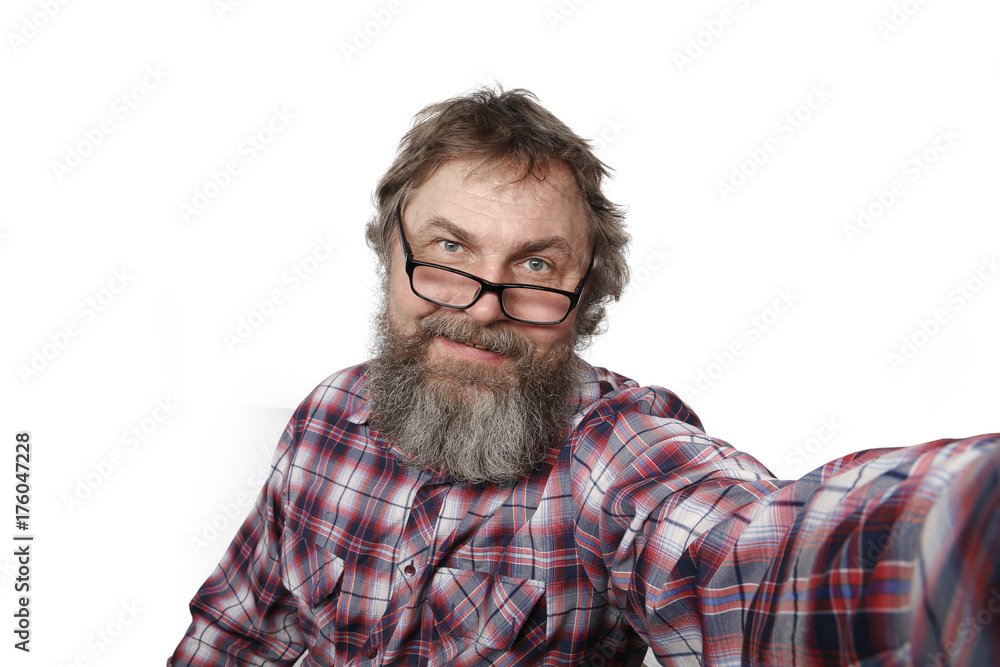 Portrait of an adult man with a beard on a white background Portrait of an adult man with a beard on a white background