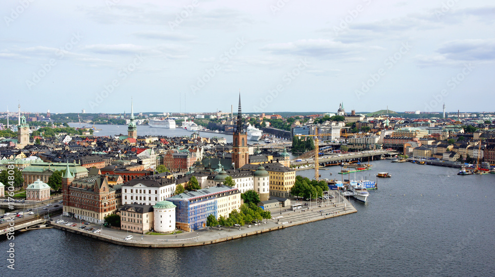 Classic view of Gamla Stan from the observation deck of Town Hall, Stockholm, Sweden