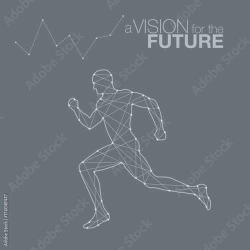 Running men. Runner. Sports Graphics particles, Network connection turned into runner