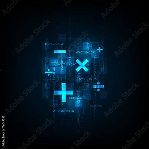 Digital data computing technology on a dark blue background.