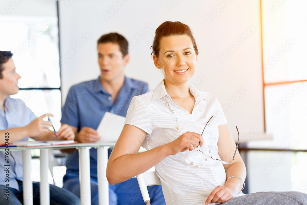 Fototapeta premium Happy entrepreneur or freelancer in an office or home