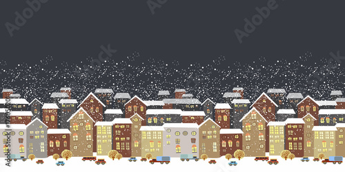 Winter Christmas landscape with fairy tale houses.