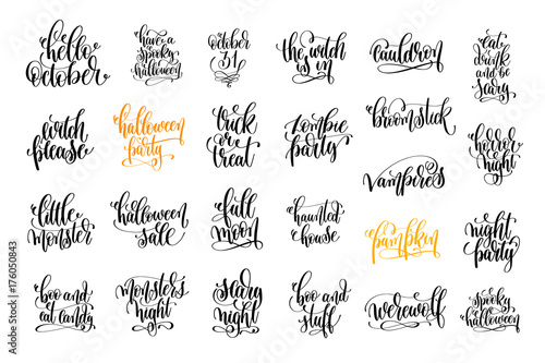set of 25 halloween party hand lettering inscription