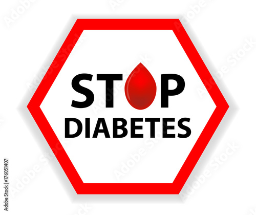 Sign Stop Diabetes with a drop of blood isolated on a white background. Medical hexagonal symbol. Vector