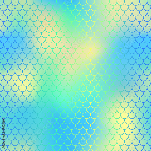 Yellow blue fish scale pattern with colorful mesh vector background.
