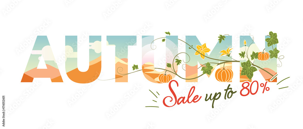Autumn sale. background fall landscape and decorate with pumpkin flower for shopping sale or promotion poster or web banner.Vector illustration template.
