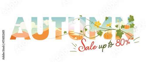 Autumn sale. background fall landscape and decorate with pumpkin flower for shopping sale or promotion poster or web banner.Vector illustration template.